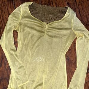 Yellow green reversible Long Sleeve Women's Top y2k